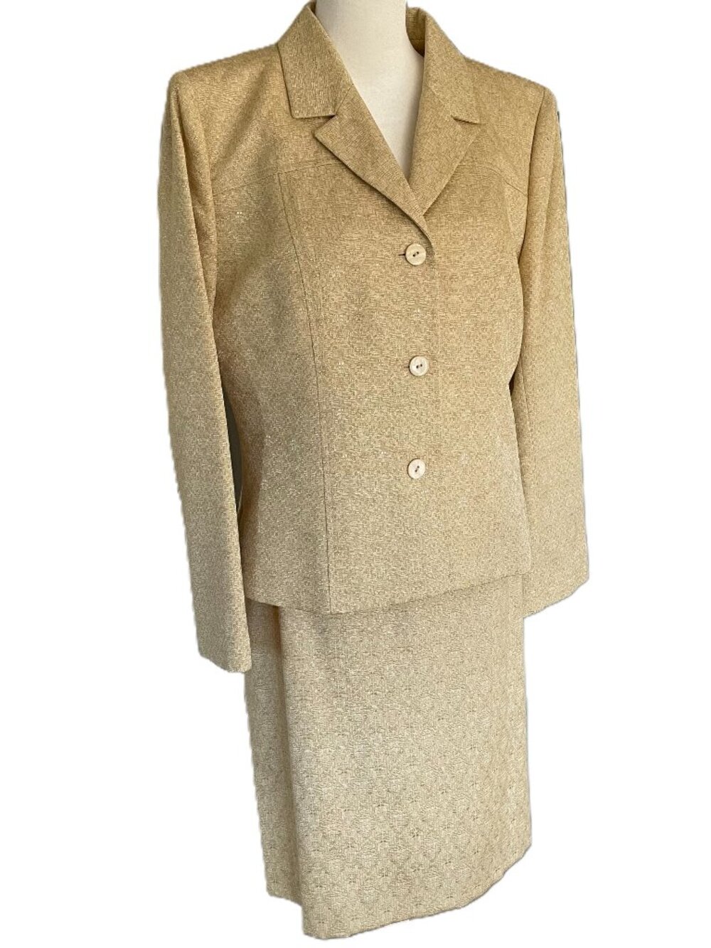 Le Suit Natural Charm 2 Piece Jacket & Skirt Suit Champagne Size 12P New